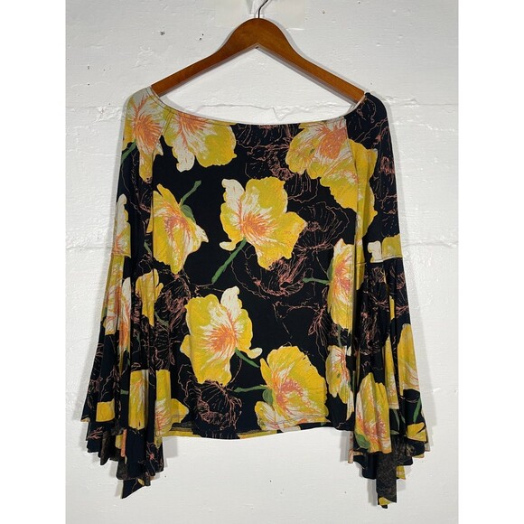 We The Free People Yellow Floral Off Shoulder Top S/M Bell Sleeve Boho Blouse - Picture 3 of 11